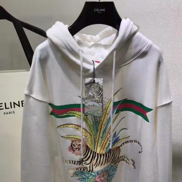 Gucci Women GG Tiger Hooded Sweatshirt Ivory Felted Cotton Jersey Fixed Hood (10)