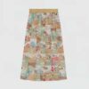 Gucci Women GG Tiger Jacquard Pleated Skirt Gold Green Tiger Flower Extra Fine Lurex