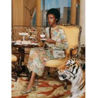 Gucci Women GG Tiger Jacquard Pleated Skirt Gold Green Tiger Flower Extra Fine Lurex (1)