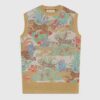 Gucci Women GG Tiger Jacquard Vest Gold Green Tiger Flower Extra Fine Lurex Crewneck