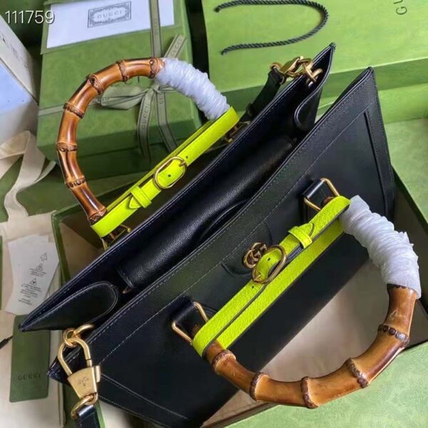 Gucci Women Gucci Diana Medium Tote Bag Double G Black Leather Bamboo Handles (5)