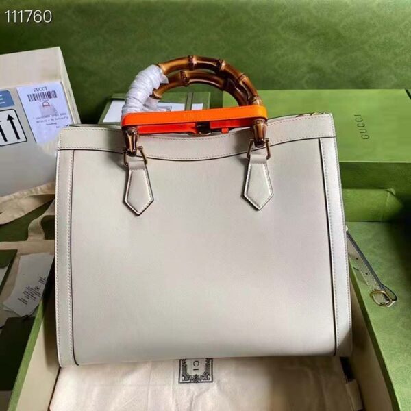 Gucci Women Gucci Diana Medium Tote Bag Double G White Leather Bamboo Handles (3)