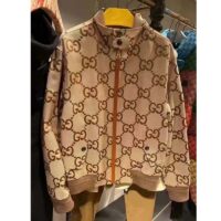 Gucci Women Jumbo GG Canvas Jacket Beige Ebony Jumbo Cotton Wool Leather (7)