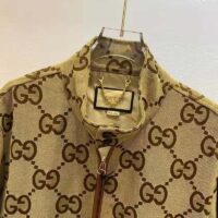 Gucci Women Jumbo GG Canvas Jacket Beige Ebony Jumbo Cotton Wool Leather (7)