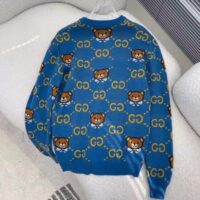 Gucci Women KAI x Gucci GG Jacquard Jumper Dark Blue Teddy Bear Wool Cotton Blend Crewneck (3)