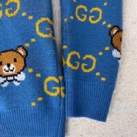 Gucci Women KAI x Gucci GG Jacquard Jumper Dark Blue Teddy Bear Wool Cotton Blend Crewneck (3)