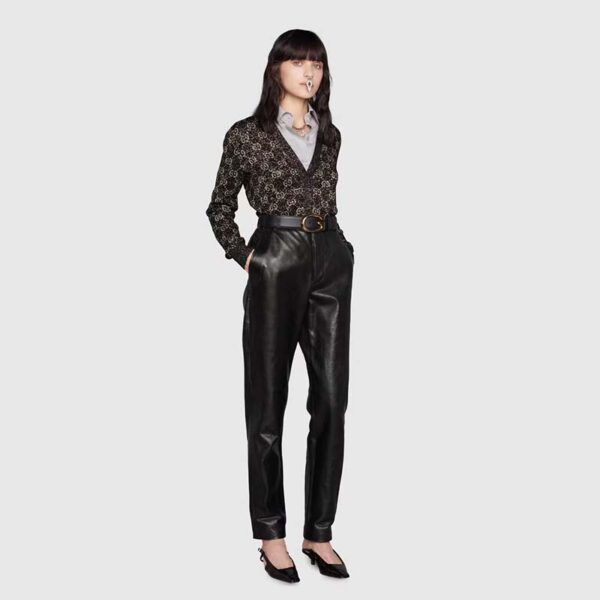 Gucci Women Lamé GG Jacquard Cardigan Black Beige Fine Cotton (12)