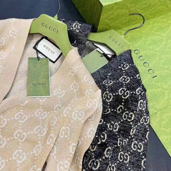 Gucci Women Lamé GG Jacquard Cardigan Black Beige Fine Cotton (2)