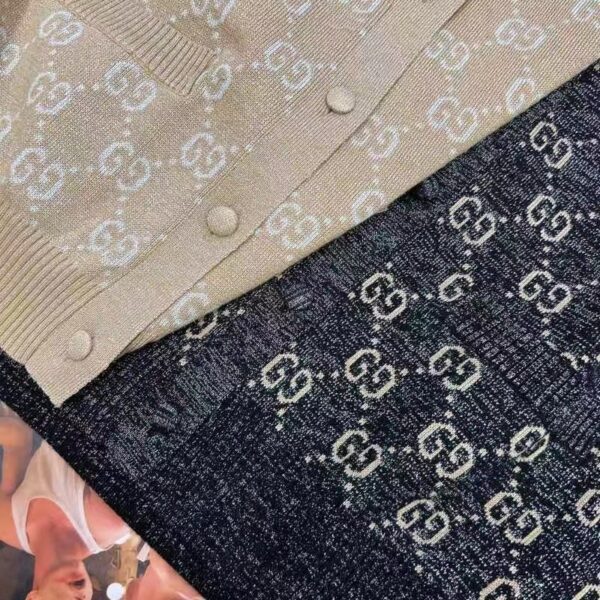 Gucci Women Lamé GG Jacquard Cardigan Black Beige Fine Cotton (3)