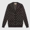 Gucci Women Lamé GG Jacquard Cardigan Black Beige Fine Cotton