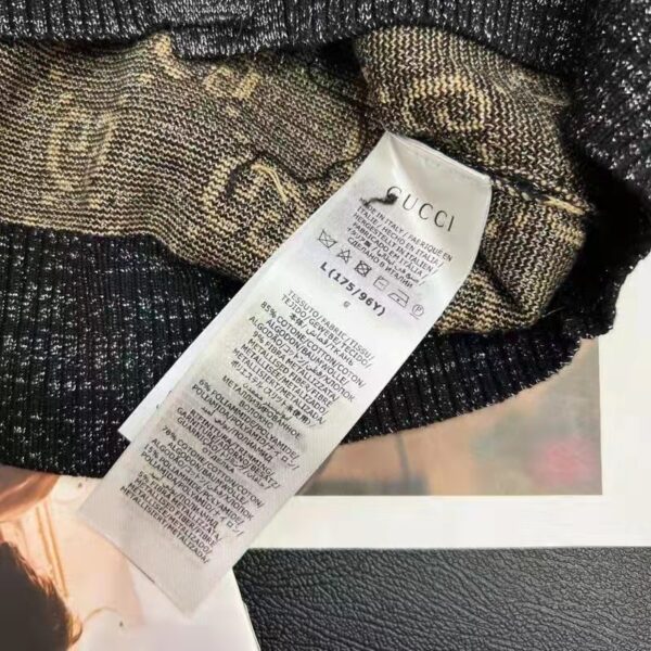 Gucci Women Lamé GG Jacquard Cardigan Black Beige Fine Cotton (5)