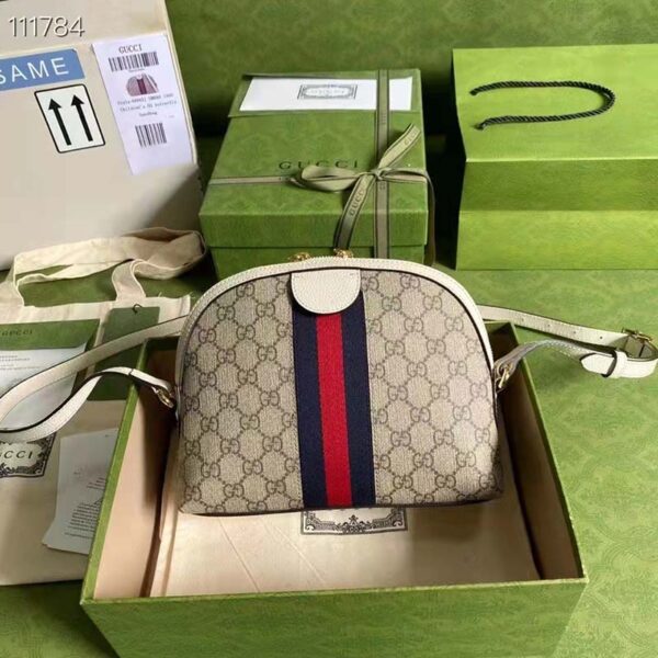 Gucci Women Ophidia GG Small Shoulder Bag Beige GG Supreme Canvas (11)