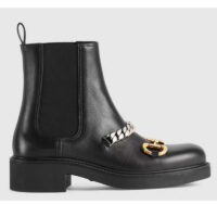 Gucci Women’s Chelsea Boot Chain Black Leather Horsebit 3 cm Heel (1)