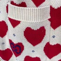 Gucci Women’s Les Pommes Cotton Heart Sweater White Hearts Knit Cotton Jacquard V-Neck (6)