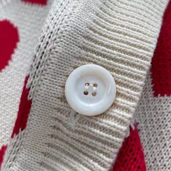 Gucci Women’s Les Pommes Cotton Heart Sweater White Hearts Knit Cotton Jacquard V-Neck (4)