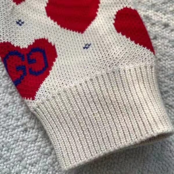Gucci Women’s Les Pommes Cotton Heart Sweater White Hearts Knit Cotton Jacquard V-Neck (5)