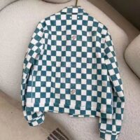 Louis Vuitton LV Men Damier Denim Trunker Jacket Ocean Cotton Regular Fit