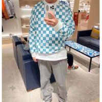 Louis Vuitton LV Men Damier Printed Crewneck Cotton Ocean Classic Sweatshirt Shape (9)