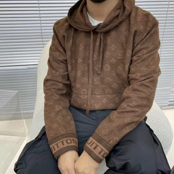 Louis Vuitton LV Men Monogram Hoodie Wool Polyester Brown Slightly Loose Fit (12)