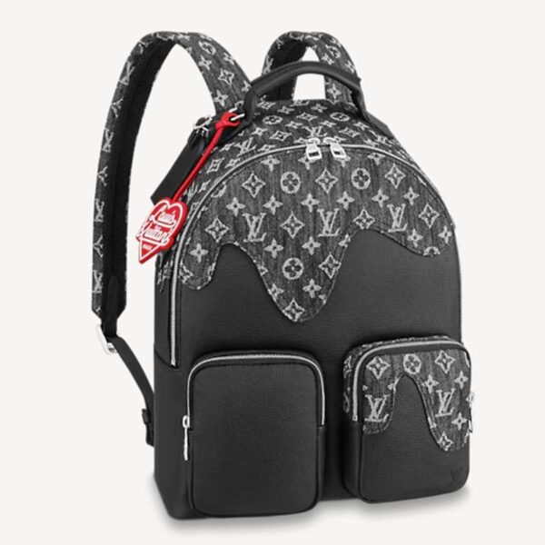 Louis Vuitton LV Unisex Backpack Multipocket Black Monogram Denim Taurillon Cowhide Leather (4)