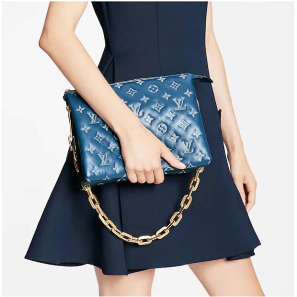 Louis Vuitton LV Unisex Coussin PM Handbag Navy Blue Denim-Printed Lambskin (7)
