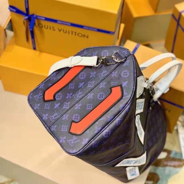 Louis Vuitton LV Unisex Keepall Bandoulière 50 Travel Bag Blue Monogram Canvas (3)
