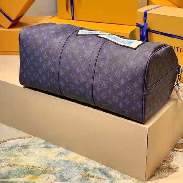 Louis Vuitton LV Unisex Keepall Bandoulière 50 Travel Bag Blue Monogram Canvas (6)