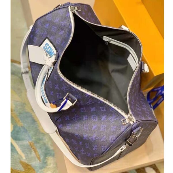 Louis Vuitton LV Unisex Keepall Bandoulière 50 Travel Bag Blue Monogram Canvas (8)