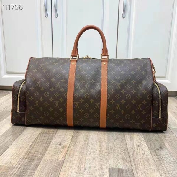 Louis Vuitton LV Unisex Keepall Trio Pocket Travel Bag Brown Monogram Canvas (4)