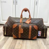 Louis Vuitton LV Unisex Keepall Trio Pocket Travel Bag Brown Monogram Canvas (9)