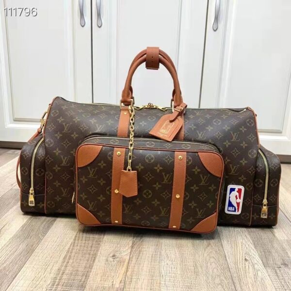 Louis Vuitton LV Unisex Keepall Trio Pocket Travel Bag Brown Monogram Canvas (8)