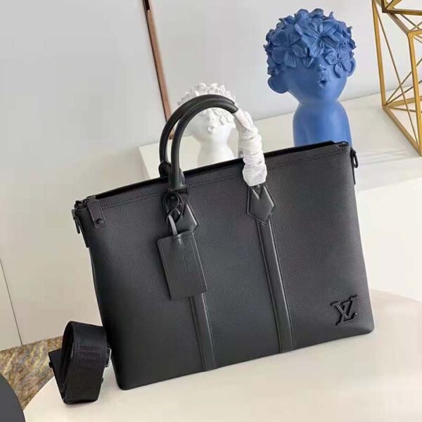 Louis Vuitton LV Unisex Lock It Tote bag Black Grained Calf Cowhide Leather (7)