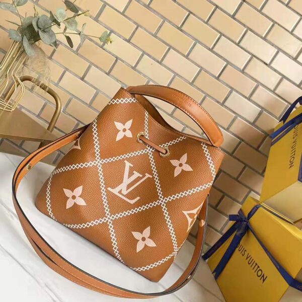 Louis Vuitton LV Women NéoNoé MM Bucket Bag Orange Embroidered Embossed Grained Cowhide (6)