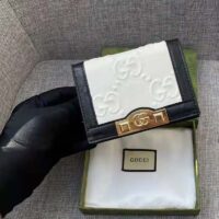 Gucci Unisex Card Case Wallet White Black GG Leather Double G (6)