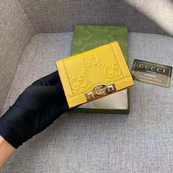 Gucci Unisex Card Case Wallet Yellow GG Leather Double G (2)