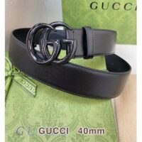 Gucci Unisex GG Marmont Wide Belt Black Leather Double G Buckle 4 cm Width (6)