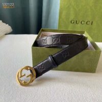 Gucci Unisex GG Signature Leather Belt Interlocking G Buckle Gold Hardware 4 cm Width (4)