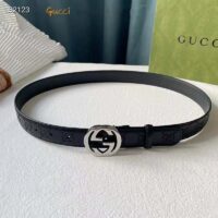 Gucci Unisex GG Signature Leather Belt Interlocking G Buckle Silver Hardware 4 cm Width (5)