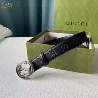 Gucci Unisex GG Signature Leather Belt Interlocking G Buckle Silver Hardware 4 cm Width (5)