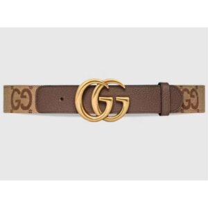 Gucci Unisex Jumbo GG Canvas Marmont Wide Belt Double G Buckle 4 cm Width