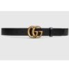 Gucci Unisex Slim Leather Belt Double G Buckle Black Leather 3 cm Width