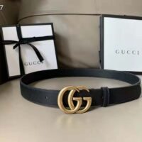 Gucci Unisex Slim Leather Belt Double G Buckle Black Leather 3 cm Width (5)