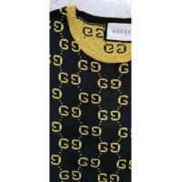 Gucci Women GG Cotton Lamé Top Blue Cotton Gold Lamé Trim Crew-Neck (2)
