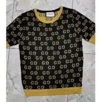 Gucci Women GG Cotton Lamé Top Blue Cotton Gold Lamé Trim Crew-Neck (2)