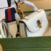 Gucci Women Gucci Bamboo 1947 Small Top Handle Bag White Leather Bamboo Hardware (5)