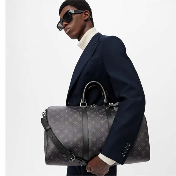 Louis Vuitton LV Unisex Keepall Bandoulière 45 Travel Bag Grey Coated Canvas Cowhide (12)