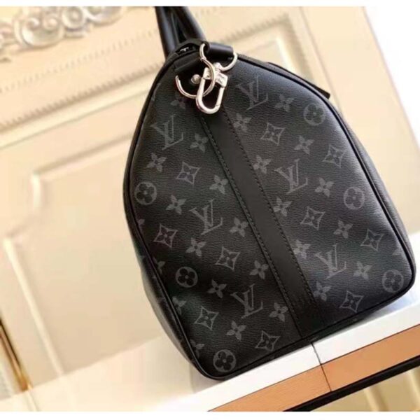 Louis Vuitton LV Unisex Keepall Bandoulière 45 Travel Bag Grey Coated Canvas Cowhide (13)