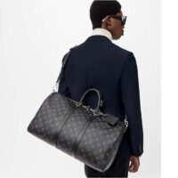 Louis Vuitton LV Unisex Keepall Bandoulière 45 Travel Bag Grey Coated Canvas Cowhide (2)