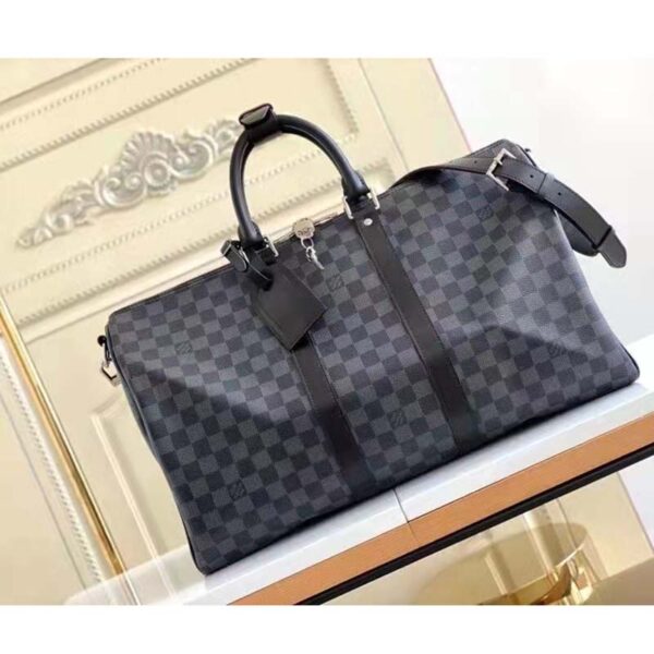 Louis Vuitton LV Unisex Keepall Bandoulière 45 Travel Bag Grey Damier Graphite Canvas (11)