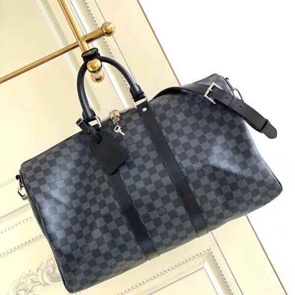 Louis Vuitton LV Unisex Keepall Bandoulière 45 Travel Bag Grey Damier Graphite Canvas (5)